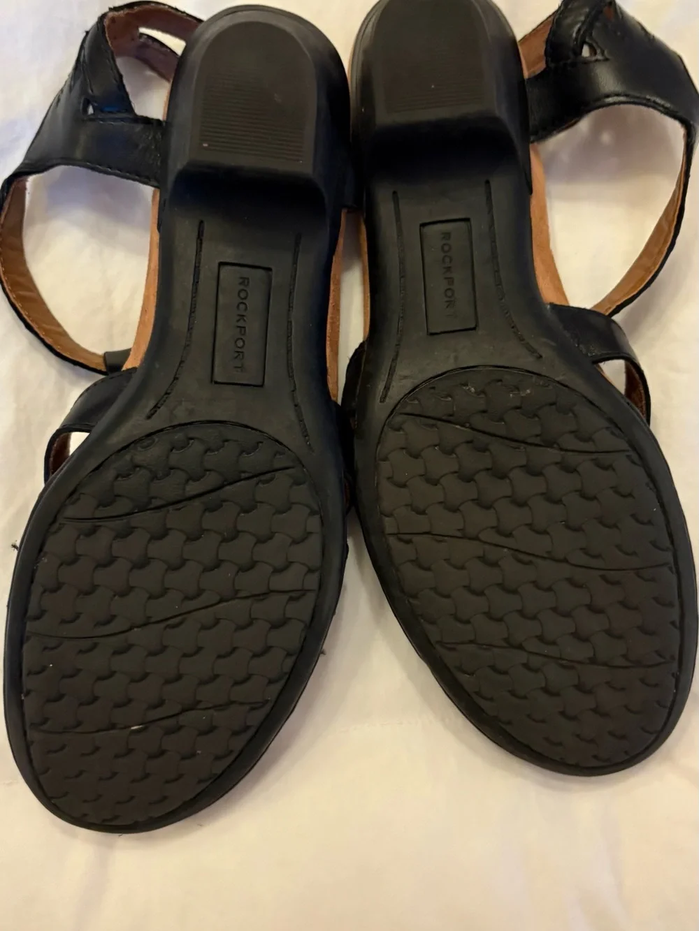 Rockport Black Leather Cutout T-Strap Sandals SIZE 8 Narrow